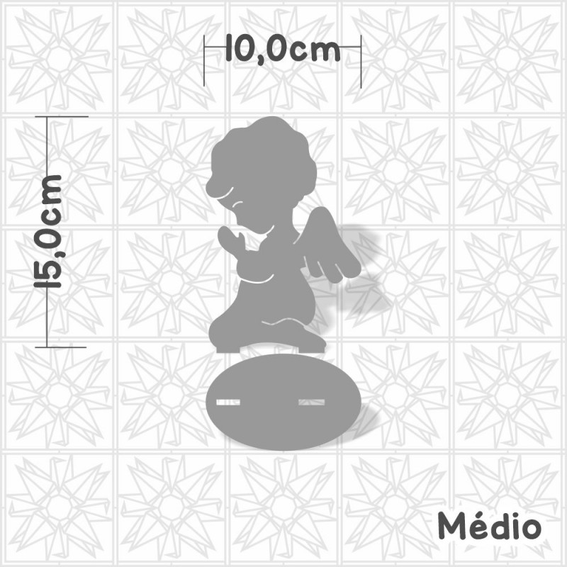 anjo orando em mdf cru com base para artesanato e lettering