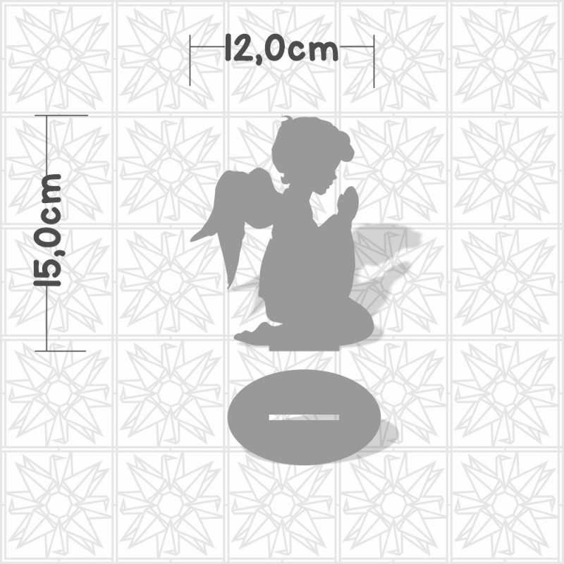 anjo orando em mdf cru com base para artesanato e lettering