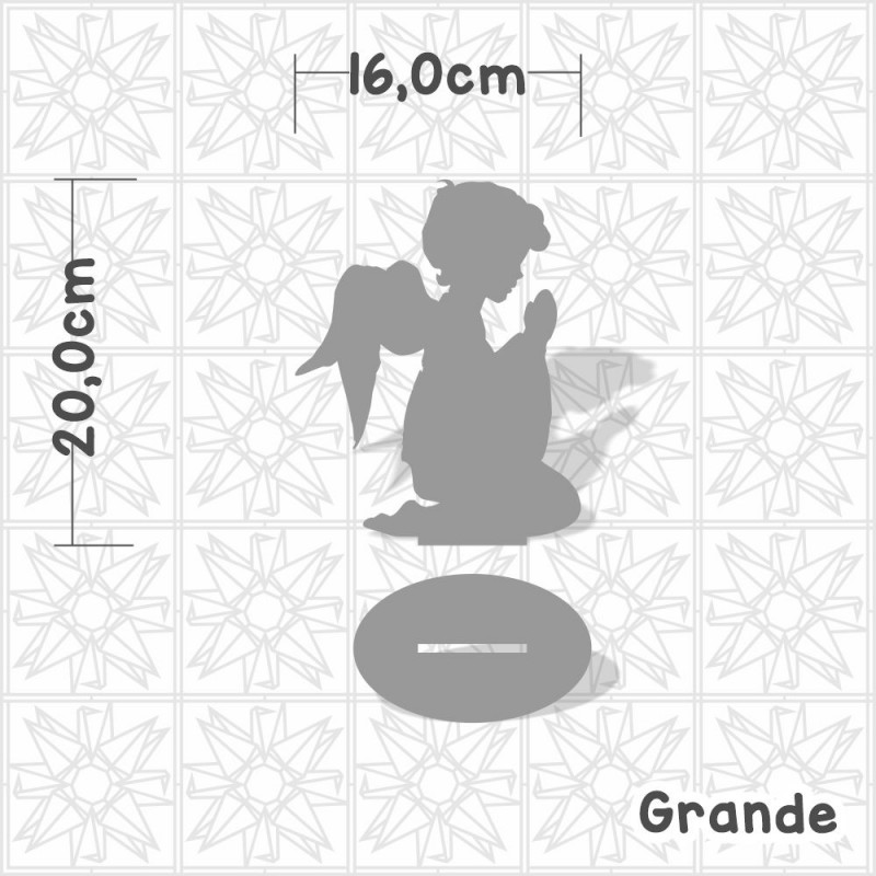 anjo orando em mdf cru com base para artesanato e lettering