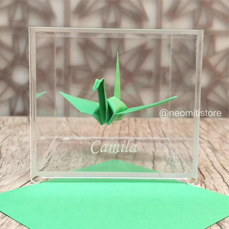 origami tsuru grou dobradura japonesa cultura milenar boa sorte prosperidade longevidade lembrancinha presente em acrilico 