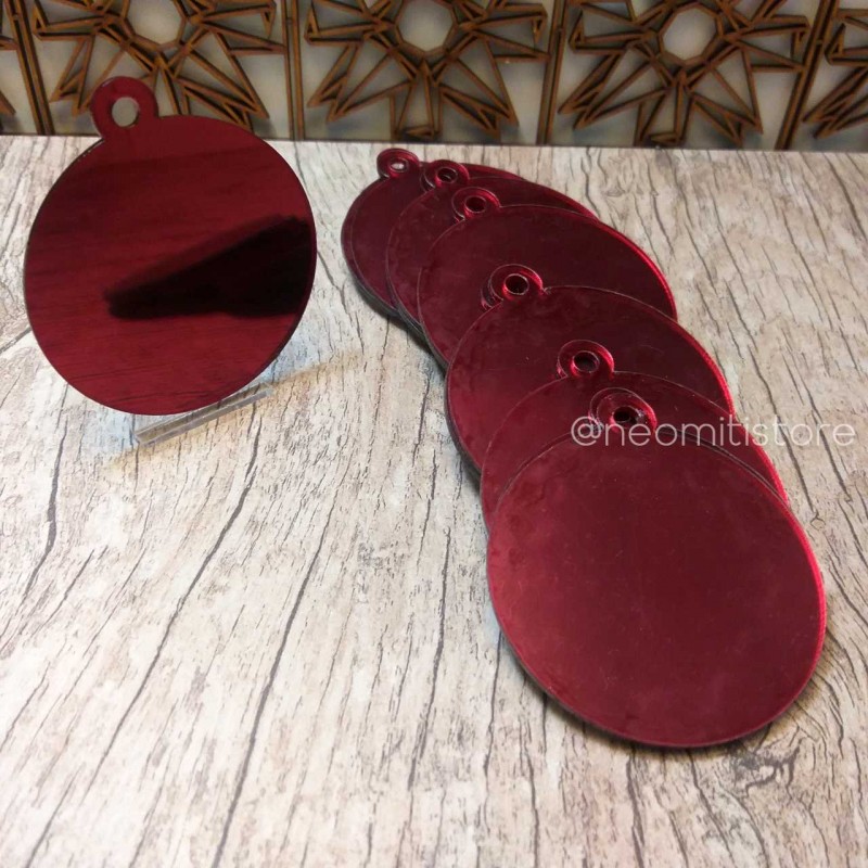 recorte bola de natal em acrilico vermelho espelhado para decoração enfeite de arvore