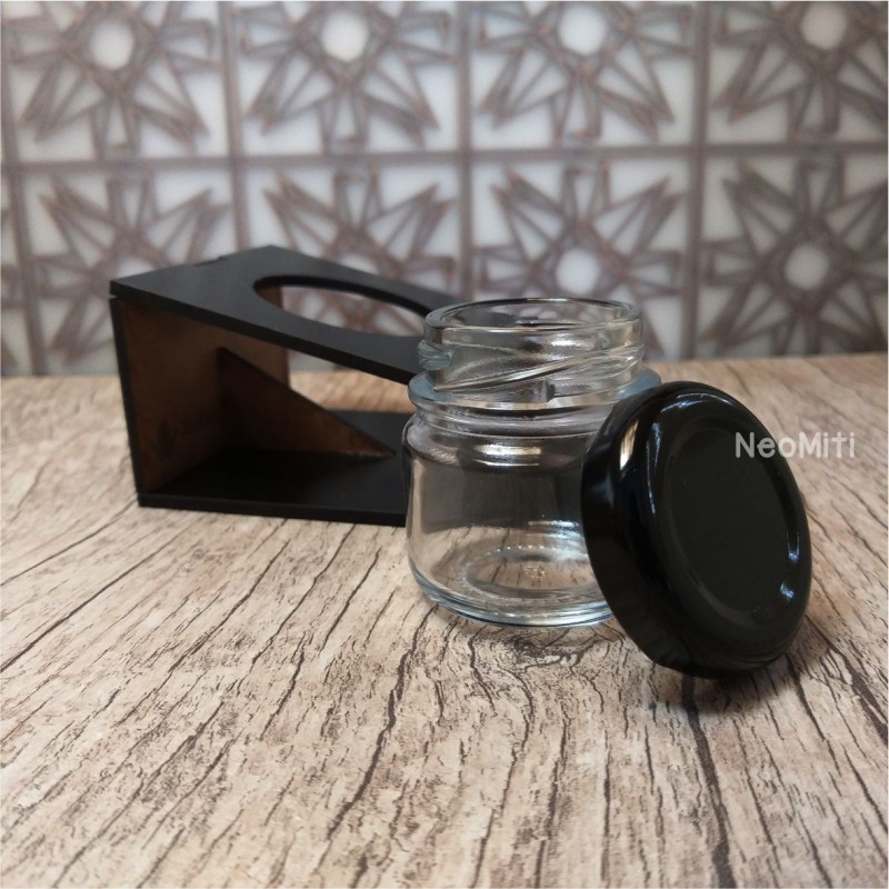 suporte tinta em mdf preto com potinho de vidro para caligrafia guache cabo obliquo