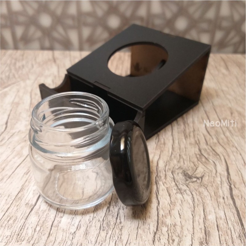 suporte tinta em mdf preto com potinho de vidro para caligrafia guache cabo obliquo