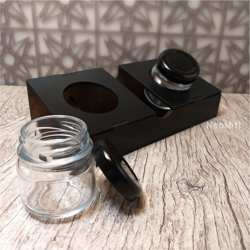 suporte tinta em mdf preto com potinho de vidro para caligrafia guache cabo obliquo