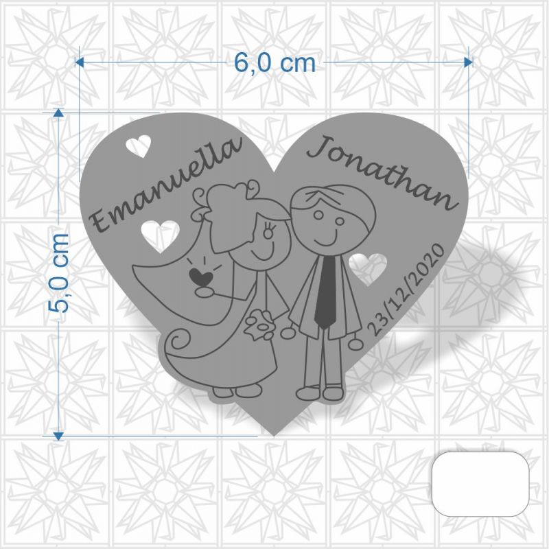 Chaveiro Coração Noivinhos em MDF de 3mm 1 face branca