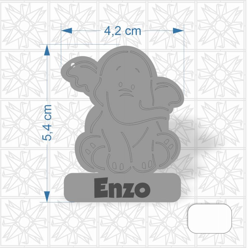 Chaveiro Elefante em MDF de 3mm c/ uma face branca