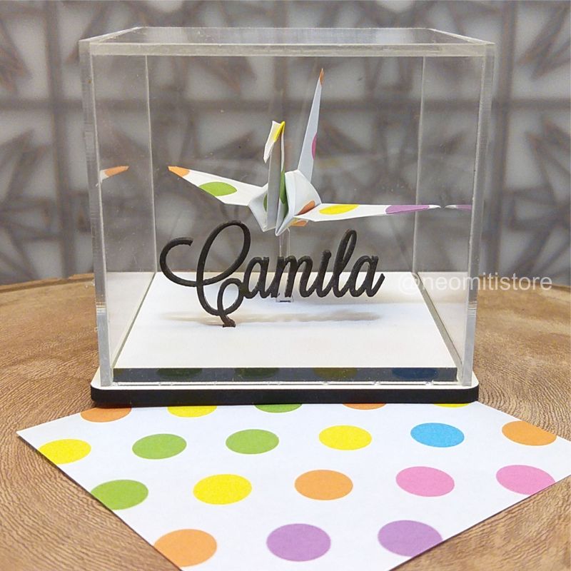 Origami Tsuru - branco com bolinhas