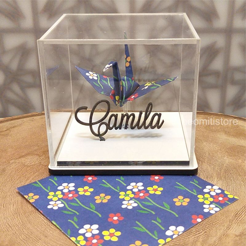 Origami Tsuru - Floral Azul