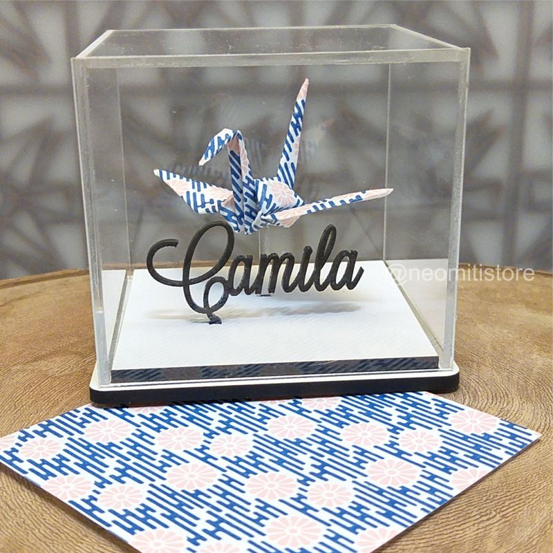 Origami Tsuru - Floral e Listra Azul 