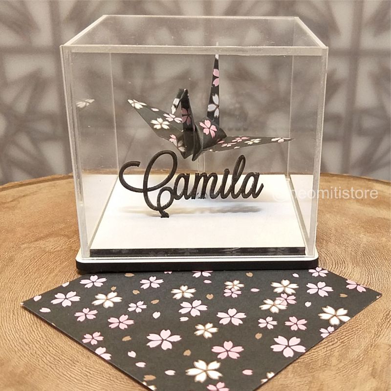 Origami Tsuru - Floral preto