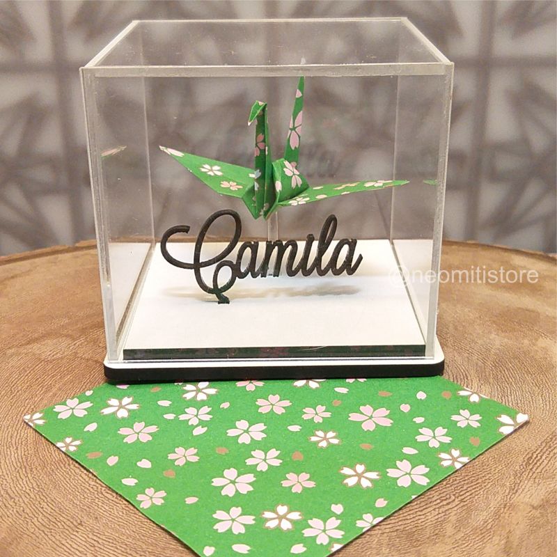 Origami Tsuru - Floral verde