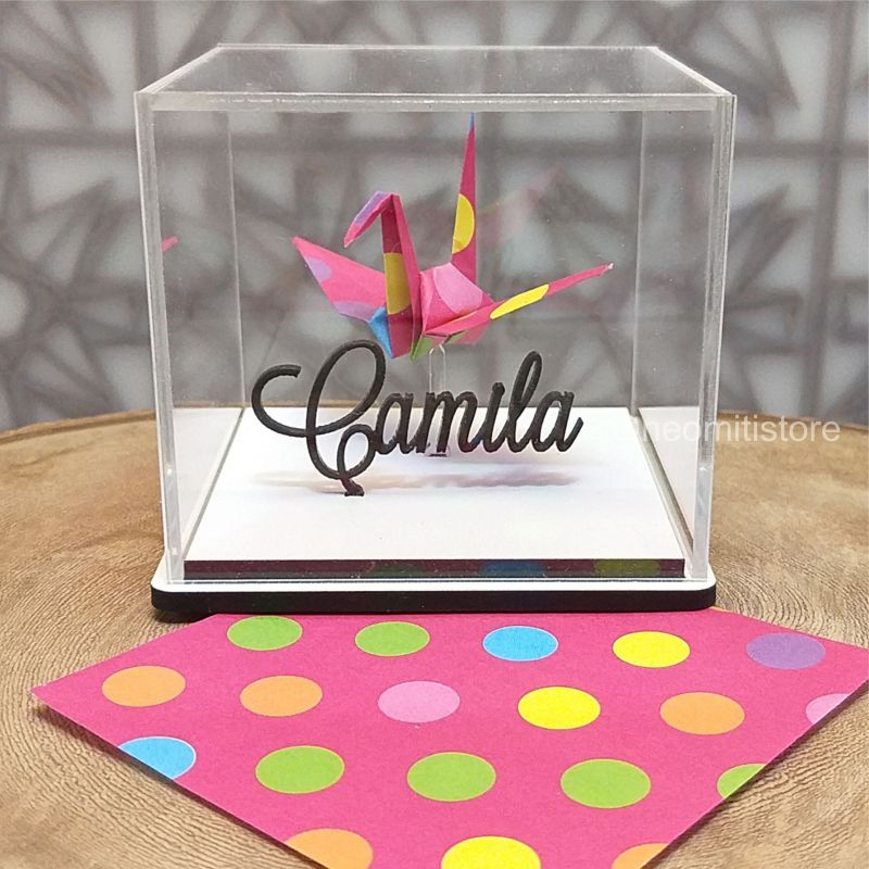 Origami Tsuru - Pink com bolinhas