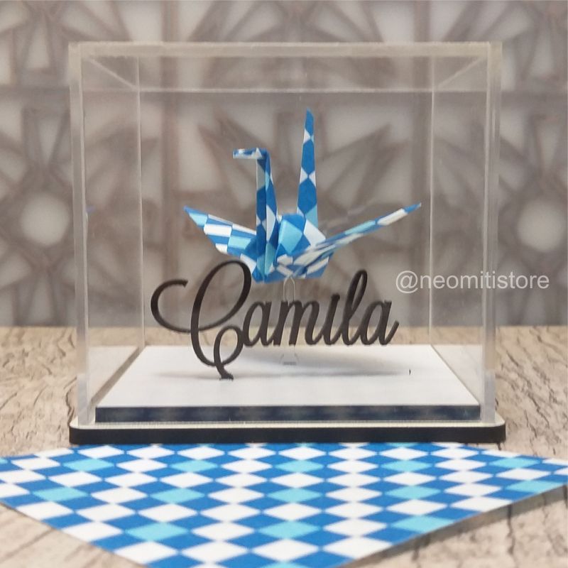 Origami Tsuru - Quadriculado Azul