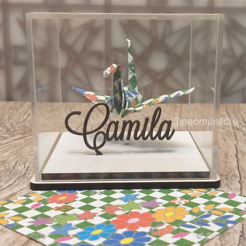 Origami Tsuru - Quadriculado verde